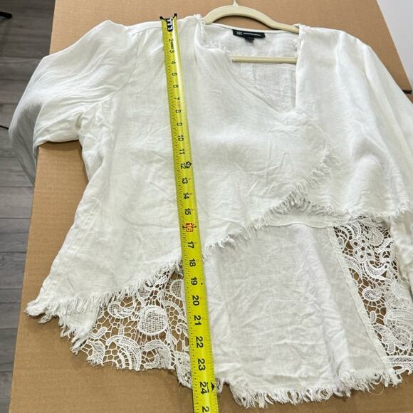 🍁INC International Concept Linen Boho Openfront Lace Lightweight Cardigan Top Lg - Picture 11 of 13